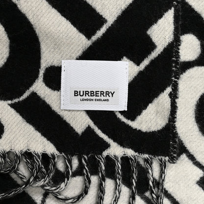 Burberry Cashmere TB Monogram Scarf Black White 3 of 4