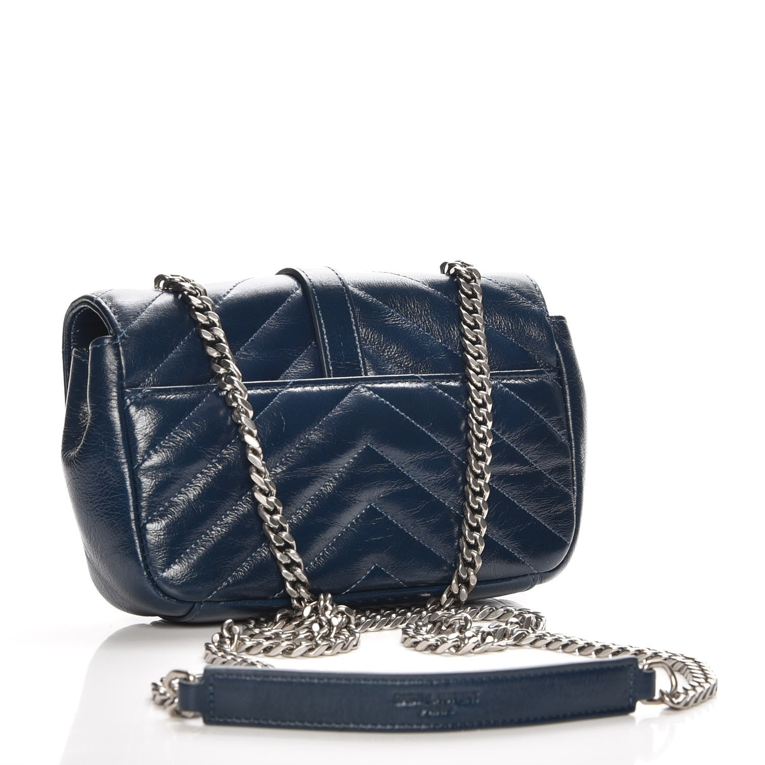 Saint Laurent Sheepskin Matelassé Monogram Classic Baby Punk Chain Bag Blue 3 of 7