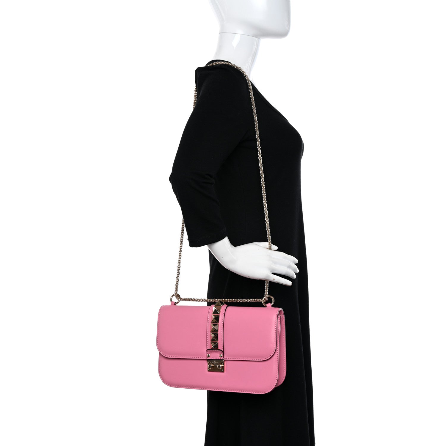 Valentino Garavani Vitello Medium Glam Lock Rockstud Flap Ninphea 2 of 9