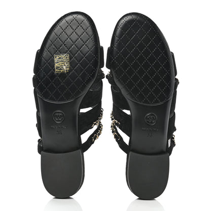 Chanel Suede Chain Mule Sandals 36 Black 5 of 10