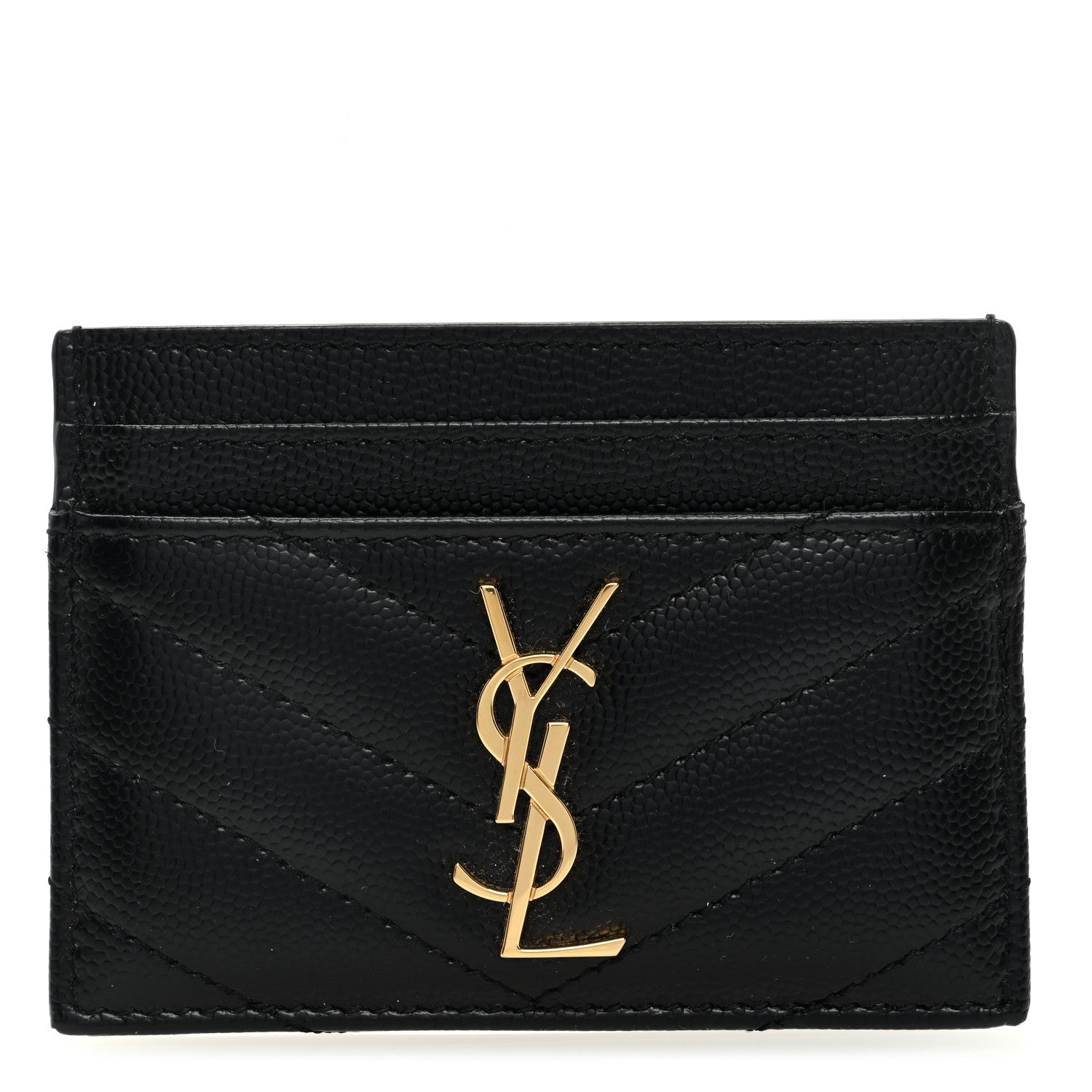 Saint Laurent Grain De Poudre Matelasse Chevron Monogram Credit Card Case Black 1 of 6