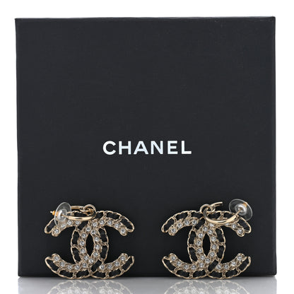 Chanel Crystal Lambskin Chain CC Vintage Allure Stud Earrings Black Gold 5 of 5