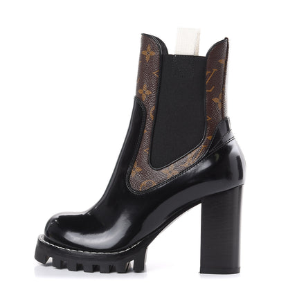 Louis Vuitton Patent Calfskin Monogram Star Trail Chelsea Ankle Boots 36 Black 1 of 8