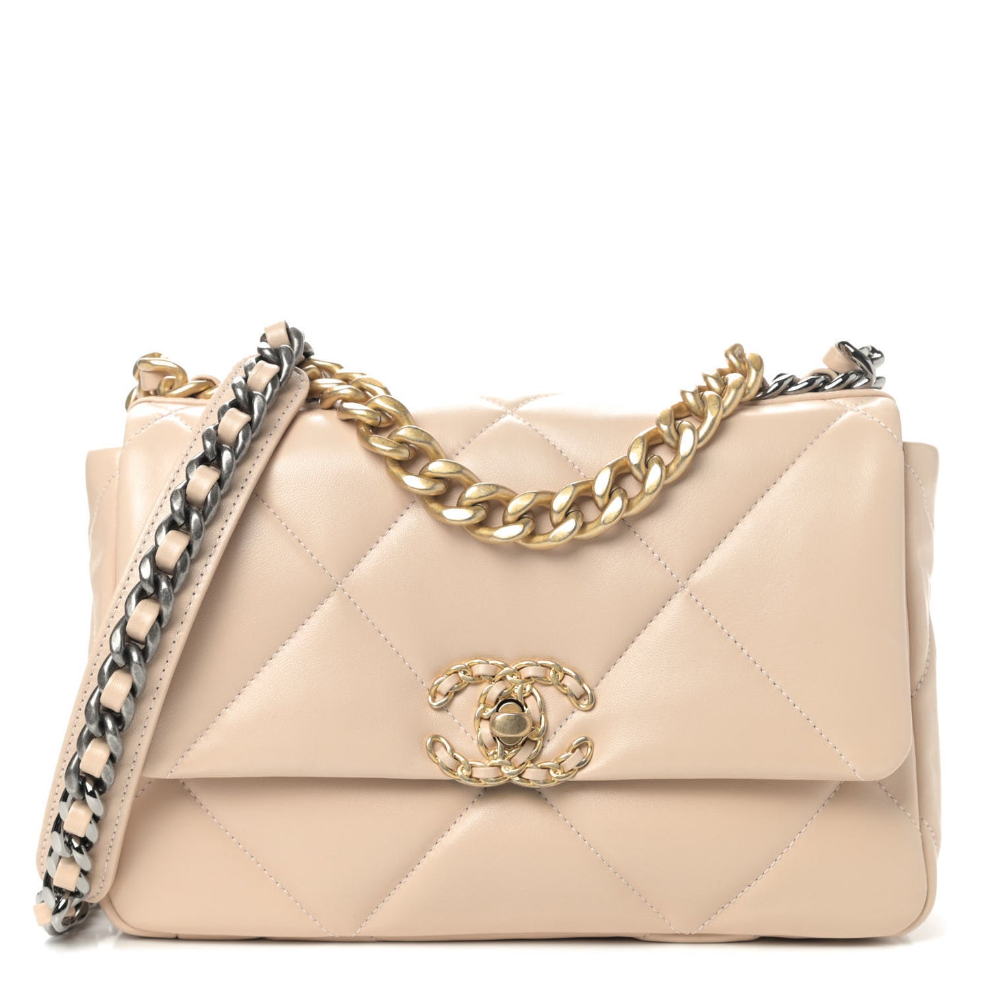 Lambskin Quilted Medium Chanel 19 Flap Beige