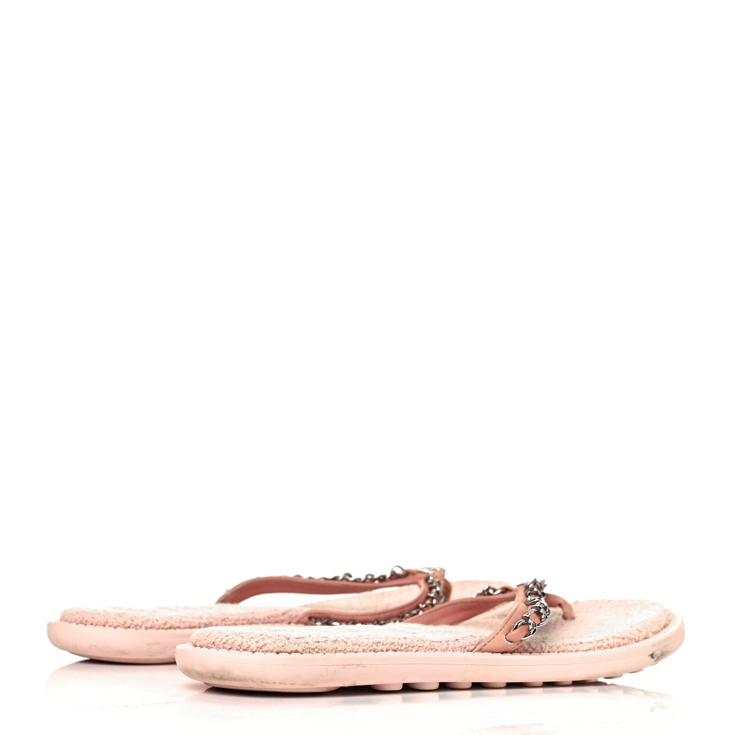 Calfskin CC Chain Thong Sandals 38 Pink