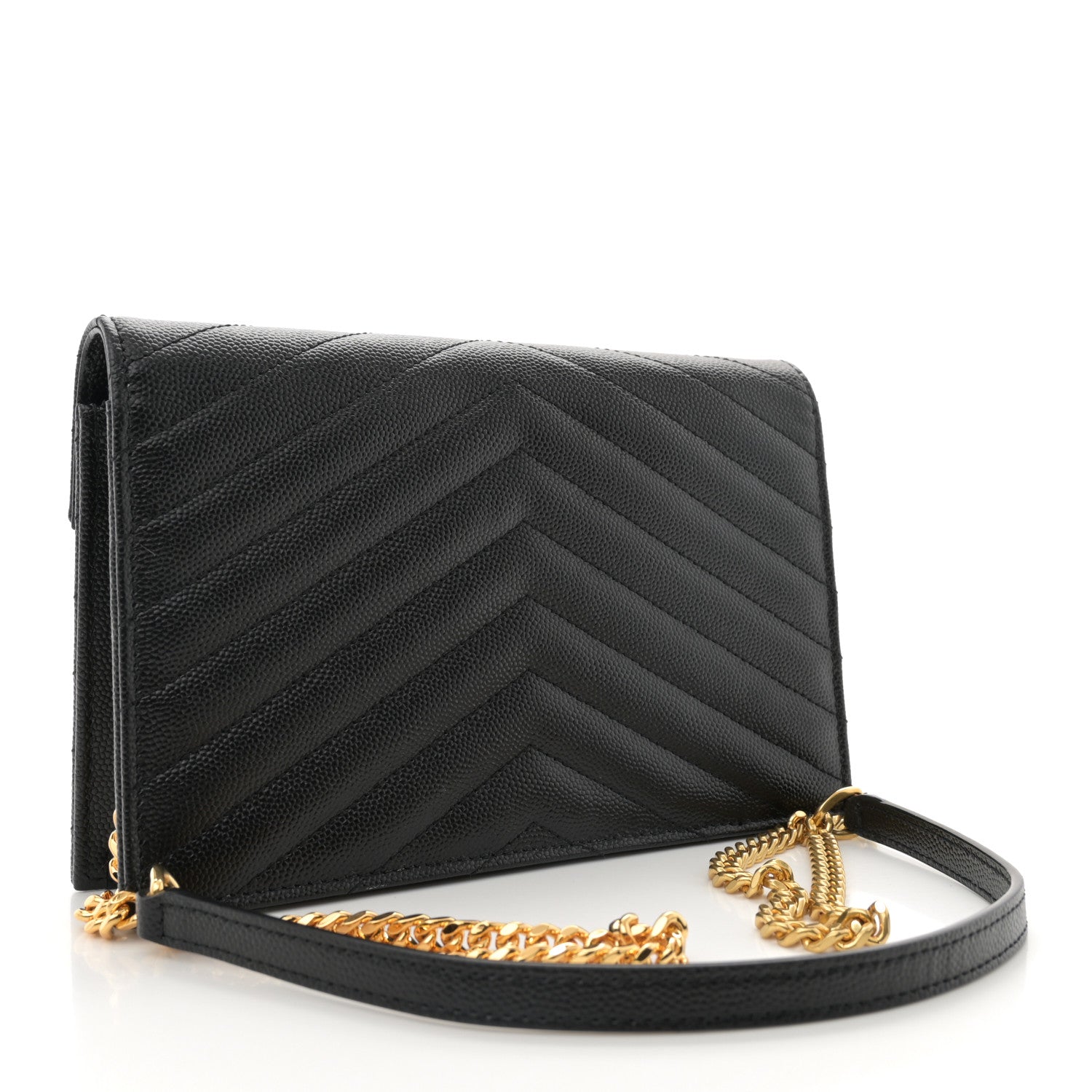 Saint Laurent Grain De Poudre Matelasse Chevron Monogram Envelope Chain Wallet Black 2 of 9