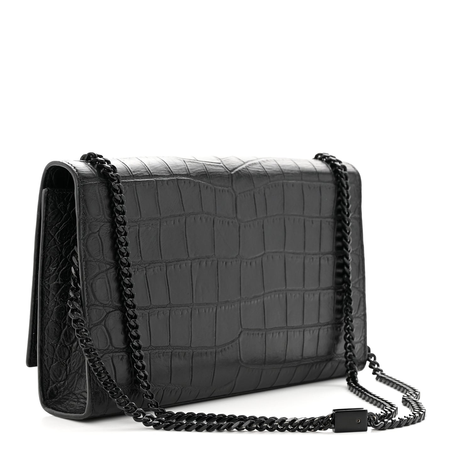Calfskin Crocodile Embossed Medium Classic Monogram Kate Satchel Black