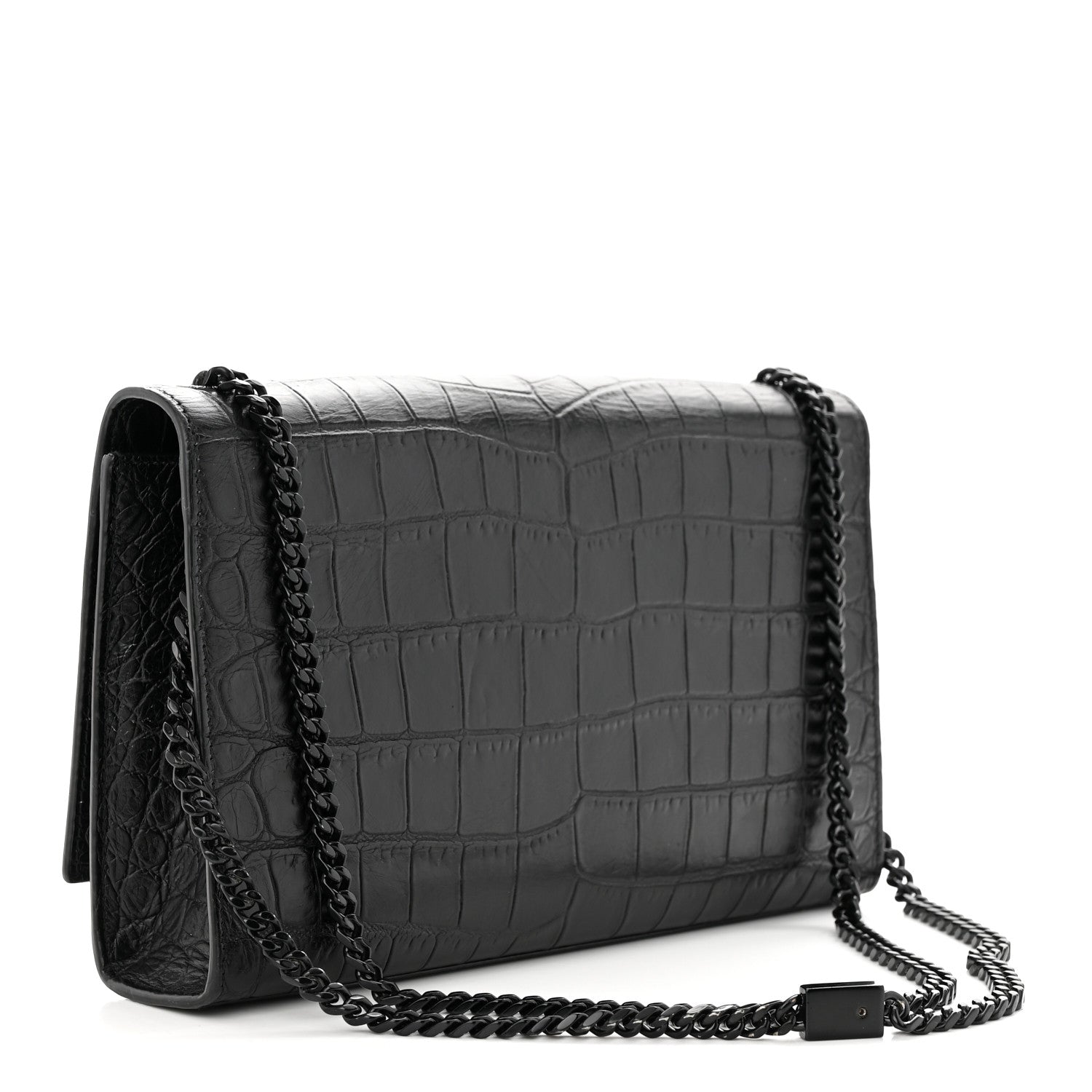 Saint Laurent Calfskin Crocodile Embossed Medium Classic Monogram Kate Satchel Black 3 of 10