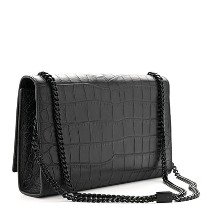 Saint Laurent Calfskin Crocodile Embossed Medium Classic Monogram Kate Satchel Black 3 of 10