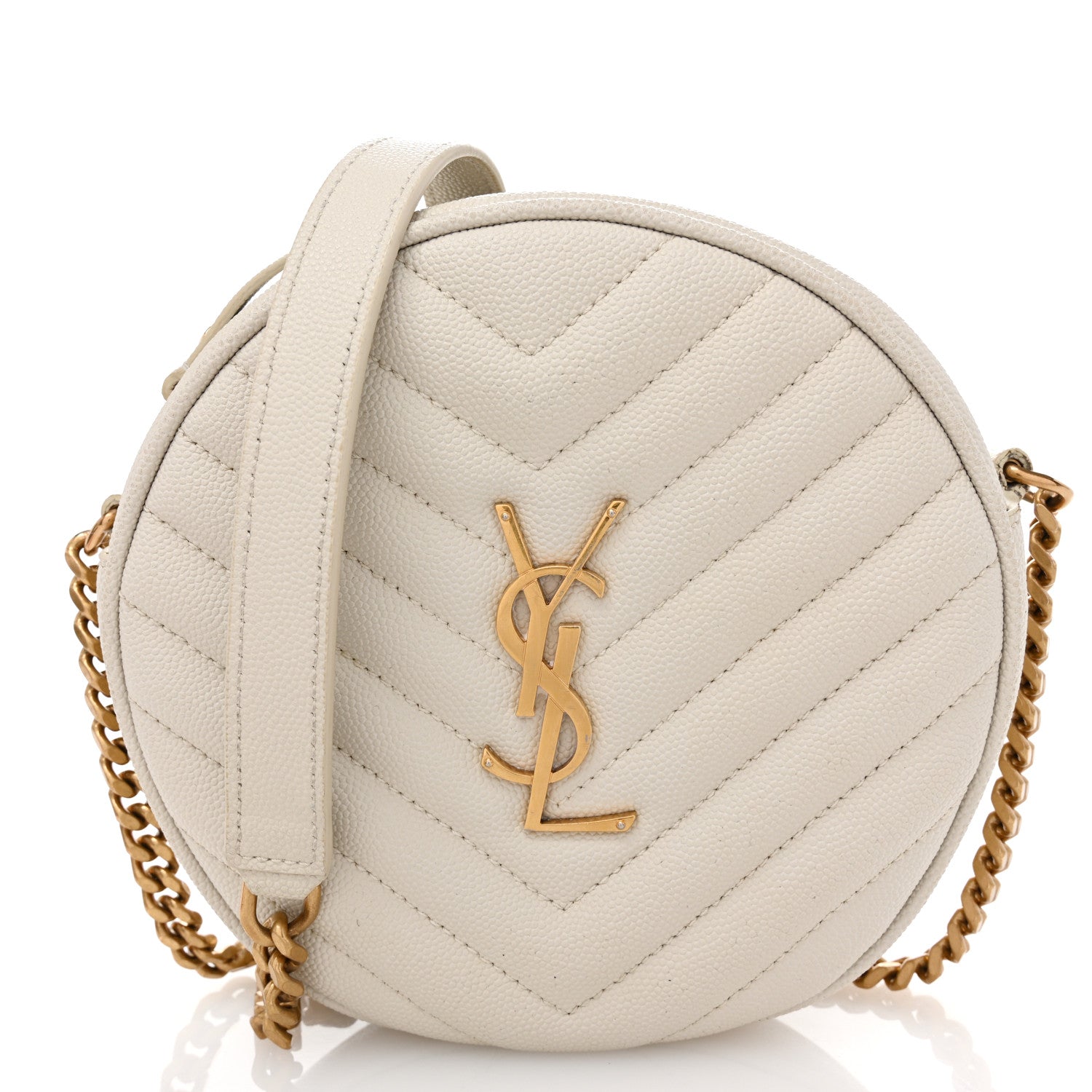 Saint Laurent Grain De Poudre Matelasse Chevron Quilted Round Vinyle Camera Bag Crema Soft 1 of 12