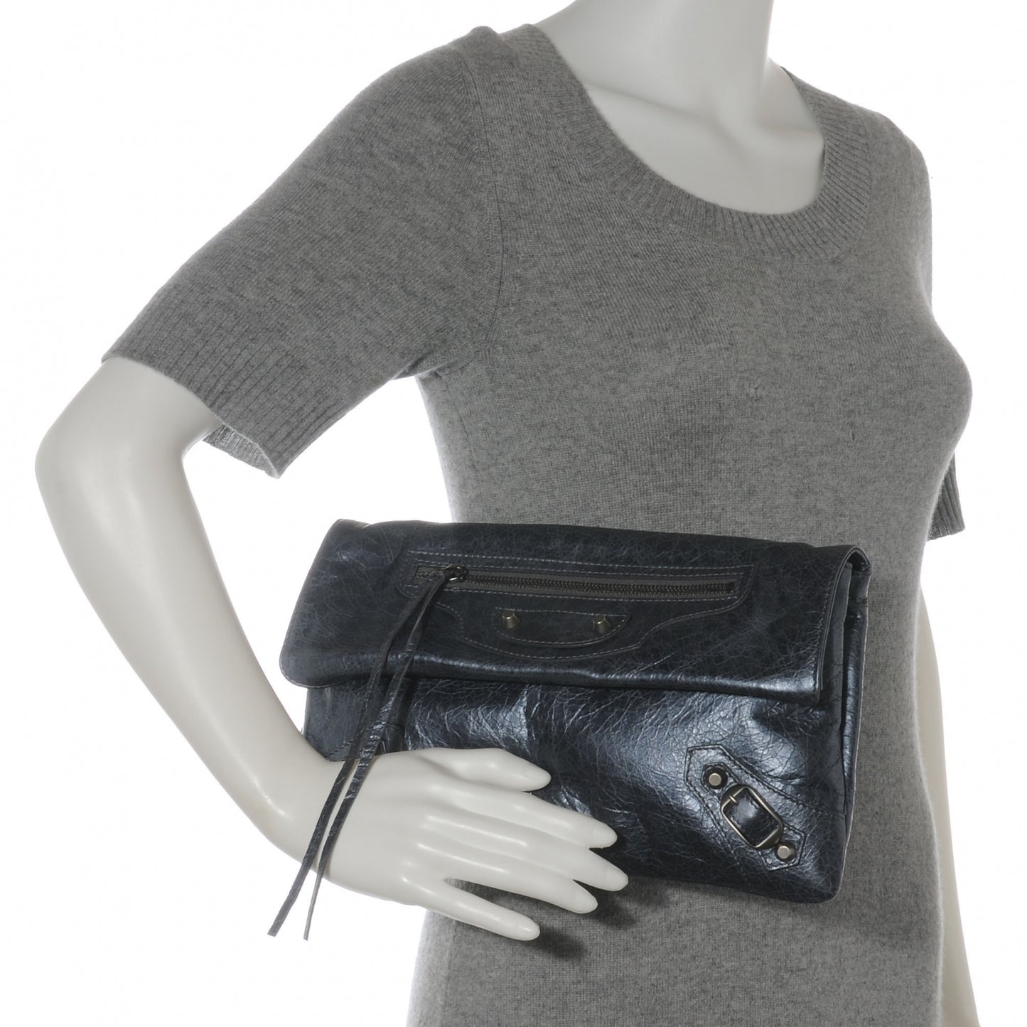 Metallic Agneau Envelope Clutch Anthracite