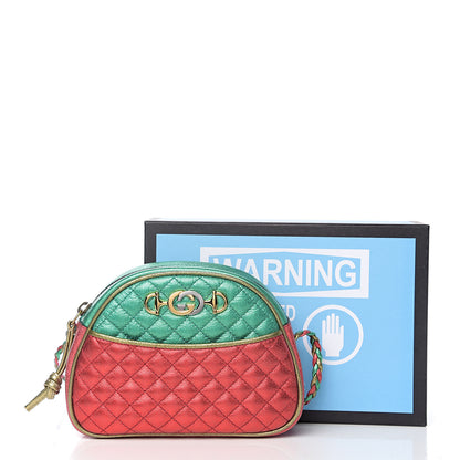 Gucci Laminated Nappa Trapuntata Mini Zumi Dome Shoulder Bag Rosso Jasmine Green Rame 10 of 10