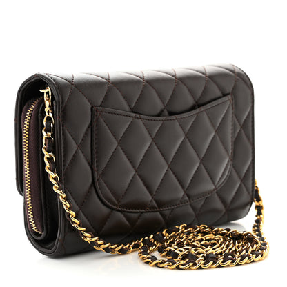 Chanel Lambskin Quilted Phone Holder Wallet on Removable Chain Brown 2 of 15