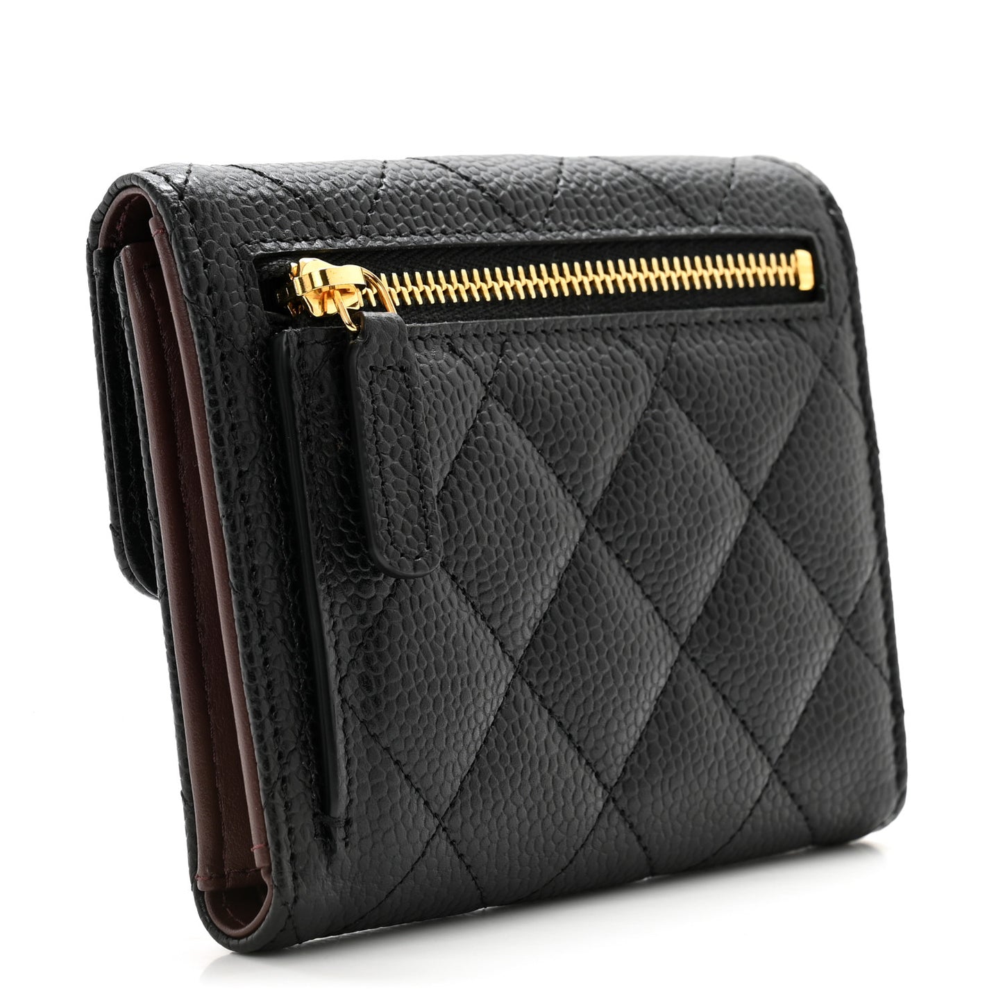 Caviar Quilted Compact Flap Wallet Black