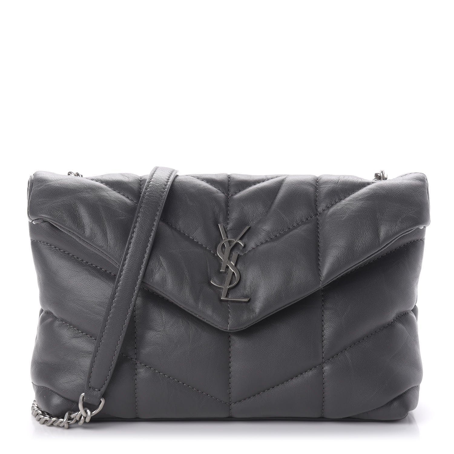 Saint Laurent Lambskin Quilted Toy Loulou Puffer Monogram Chain Satchel Storm 1 of 9