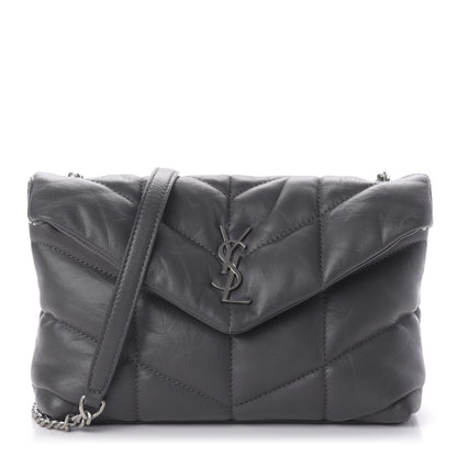Saint Laurent Lambskin Quilted Toy Loulou Puffer Monogram Chain Satchel Storm 1 of 9