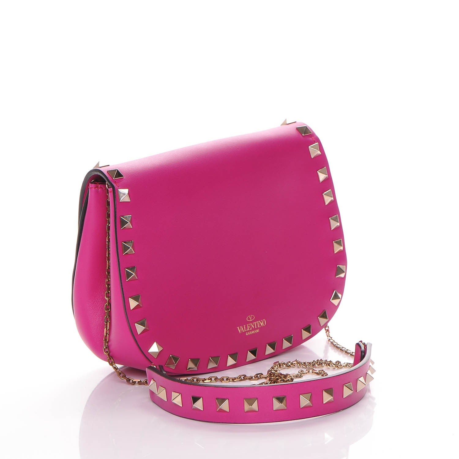 Valentino Garavani Vitello Mini Rockstud Crossbody Saddle Bag Fuxia 3 of 7