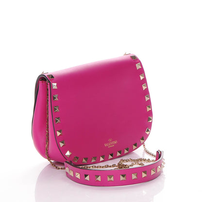 Valentino Garavani Vitello Mini Rockstud Crossbody Saddle Bag Fuxia 3 of 7