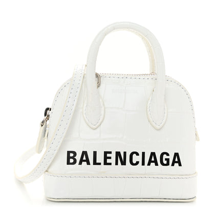 Balenciaga Calfskin Logo Crocodile Embossed Mini Ville Top Handle Bag White Black 1 of 9