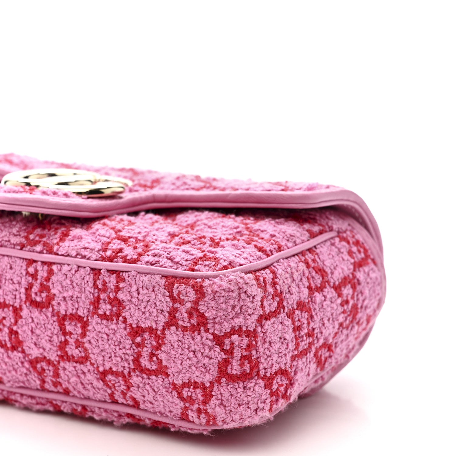 Gucci Tweed GG Monogram Mini GG Marmont Shoulder Bag Pink Red 10 of 11