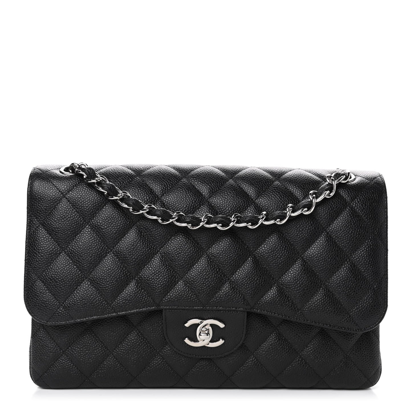 Caviar Quilted Jumbo Double Flap Black
