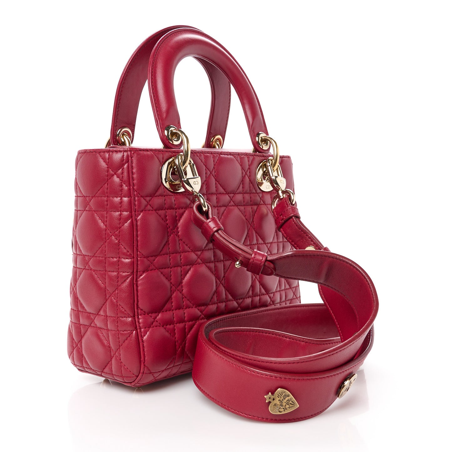 Lambskin Cannage Small Lucky Badges My Lady Dior Red