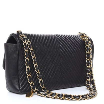Chanel Calfskin Chevron Quilted Medium Surpique Flap Black 3 of 16