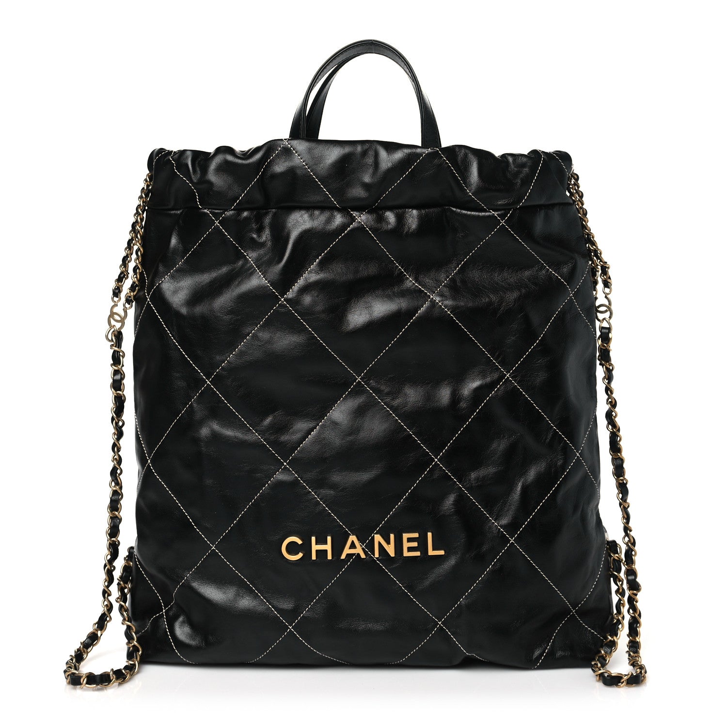 Chanel Shiny Calfskin Stitched Quilted Chanel 22 Backpack Black 1 of 11
