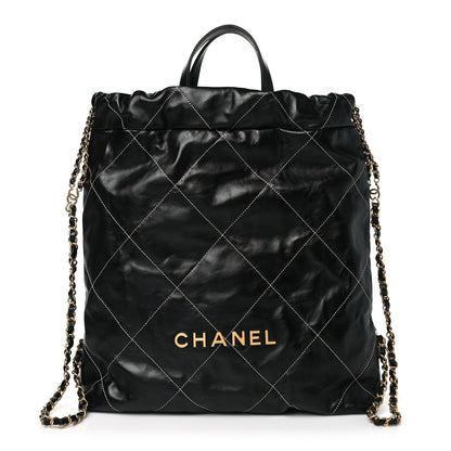 Chanel Shiny Calfskin Stitched Quilted Chanel 22 Backpack Black 1 of 11