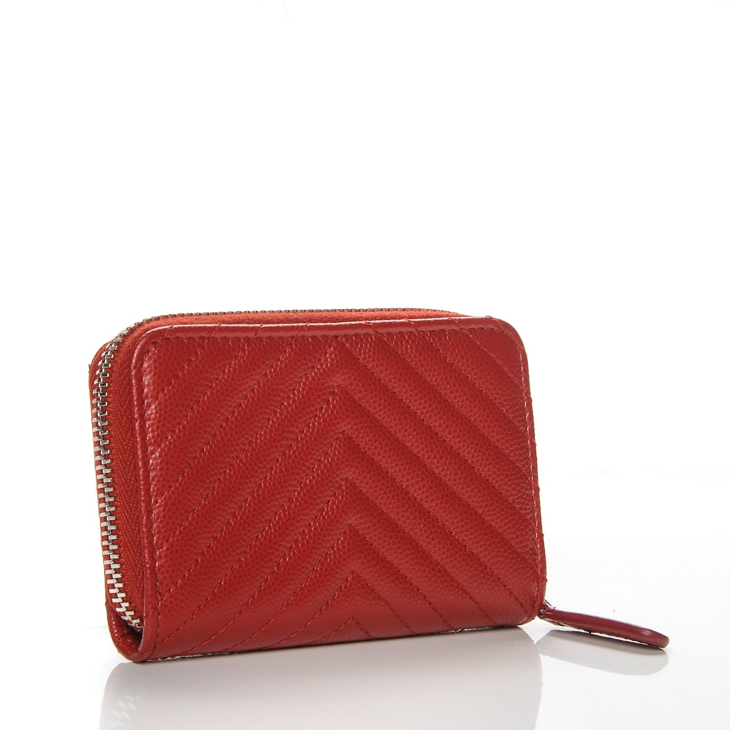 Chanel Caviar Chevron Quilted Zip Around Coin Purse Red 3 of 7