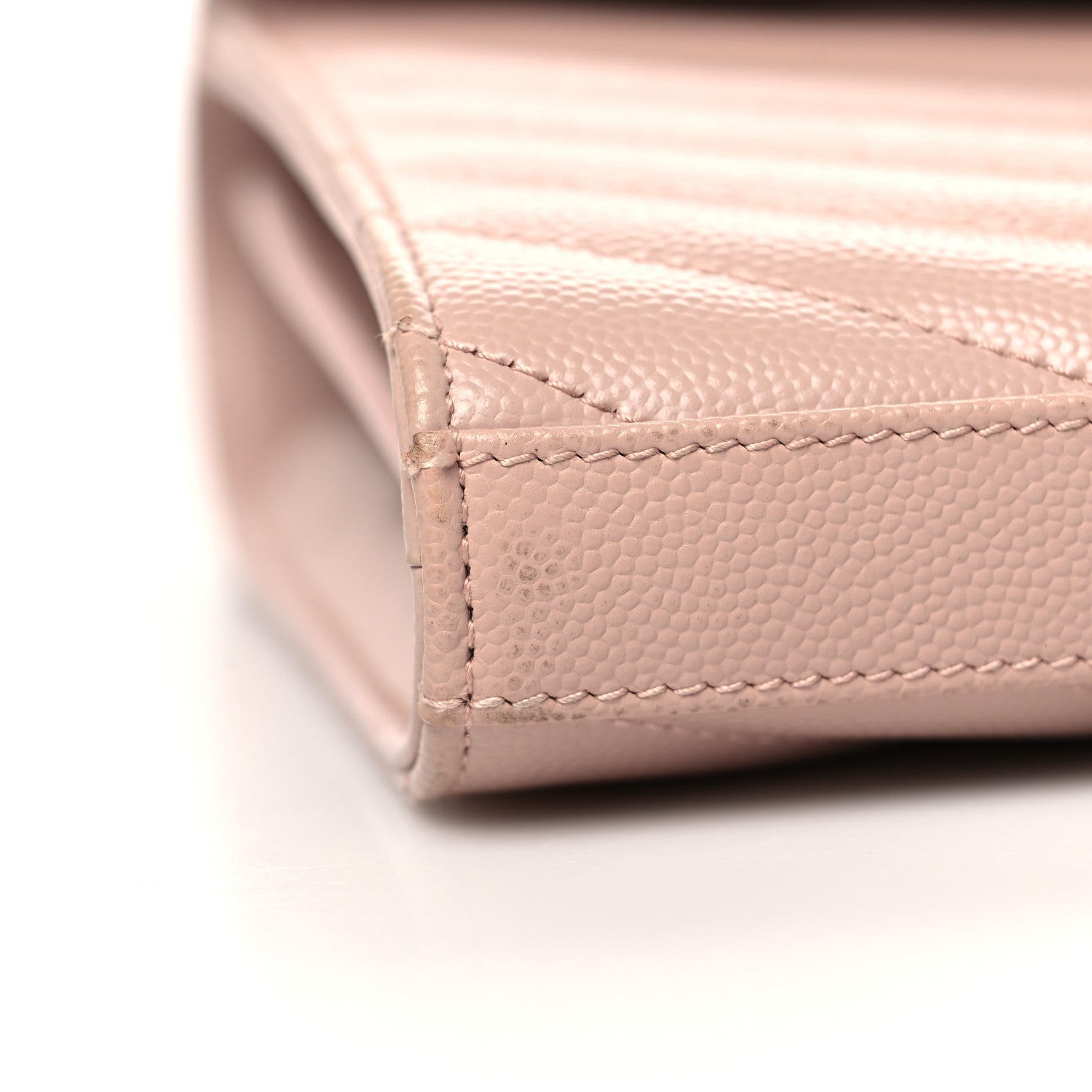 Saint Laurent Grain De Poudre Matelasse Chevron Monogram Chain Wallet Pale Blush 13 of 14