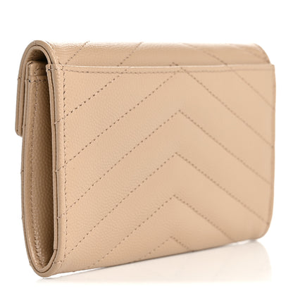 Saint Laurent Grain De Poudre Matelasse Chevron Small Monogram Envelope Wallet Dark Beige 3 of 8