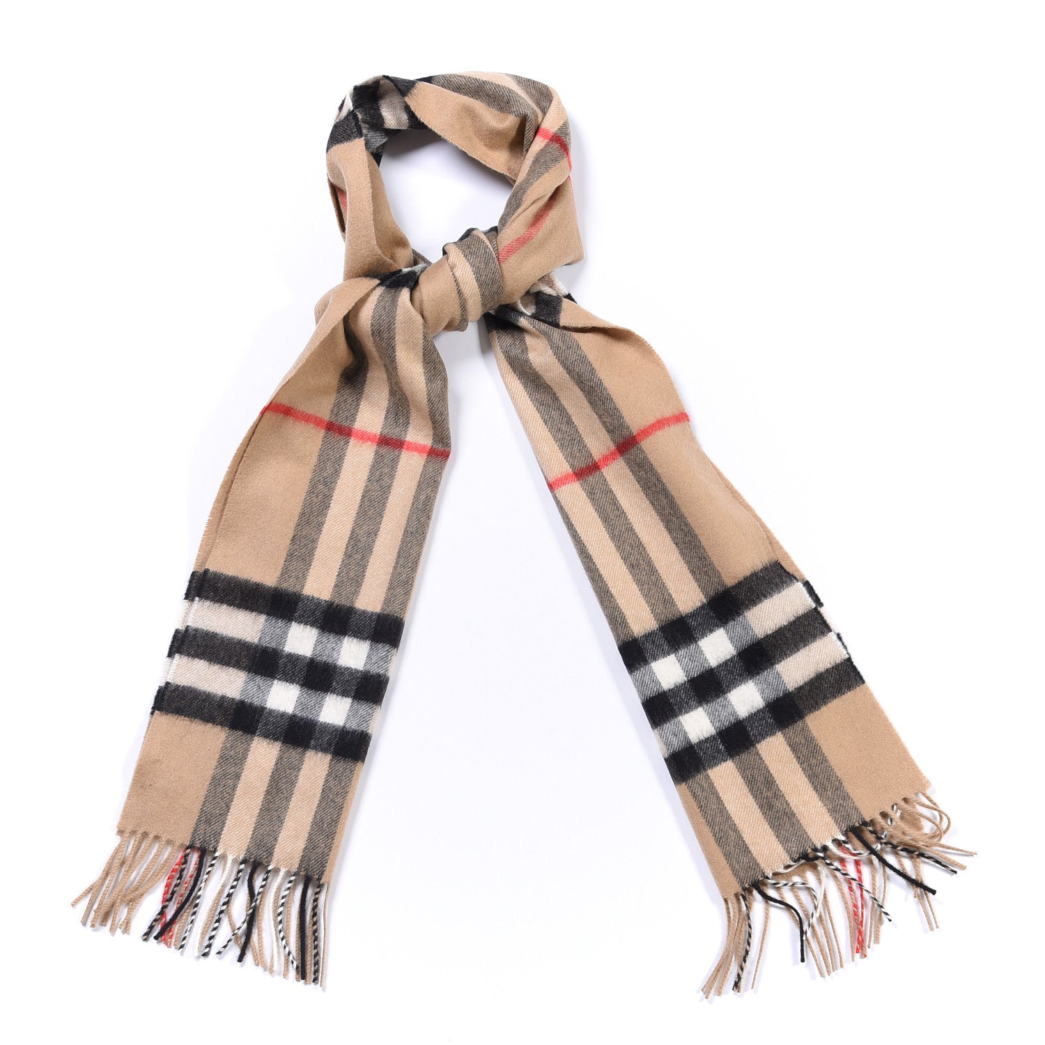 Burberry Cashmere Giant Check Fringe Scarf Archive Beige 1 of 4
