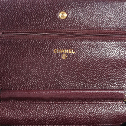 Chanel Caviar Wallet On Chain Dark Red 6 of 7