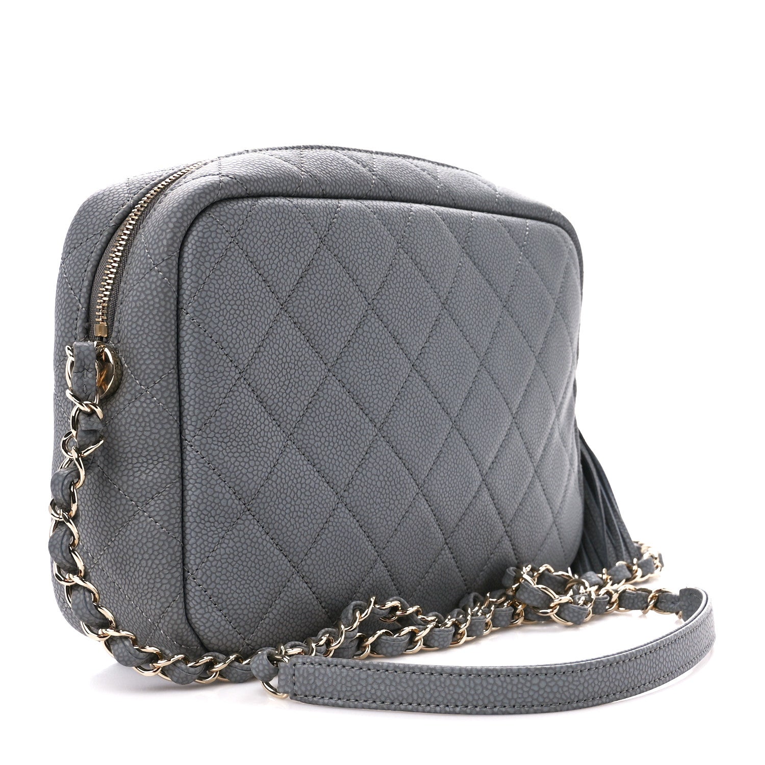 Chanel Iridescent Caviar Flat Quilted Small Coco Tassel Camera Case Grey 2 of 9