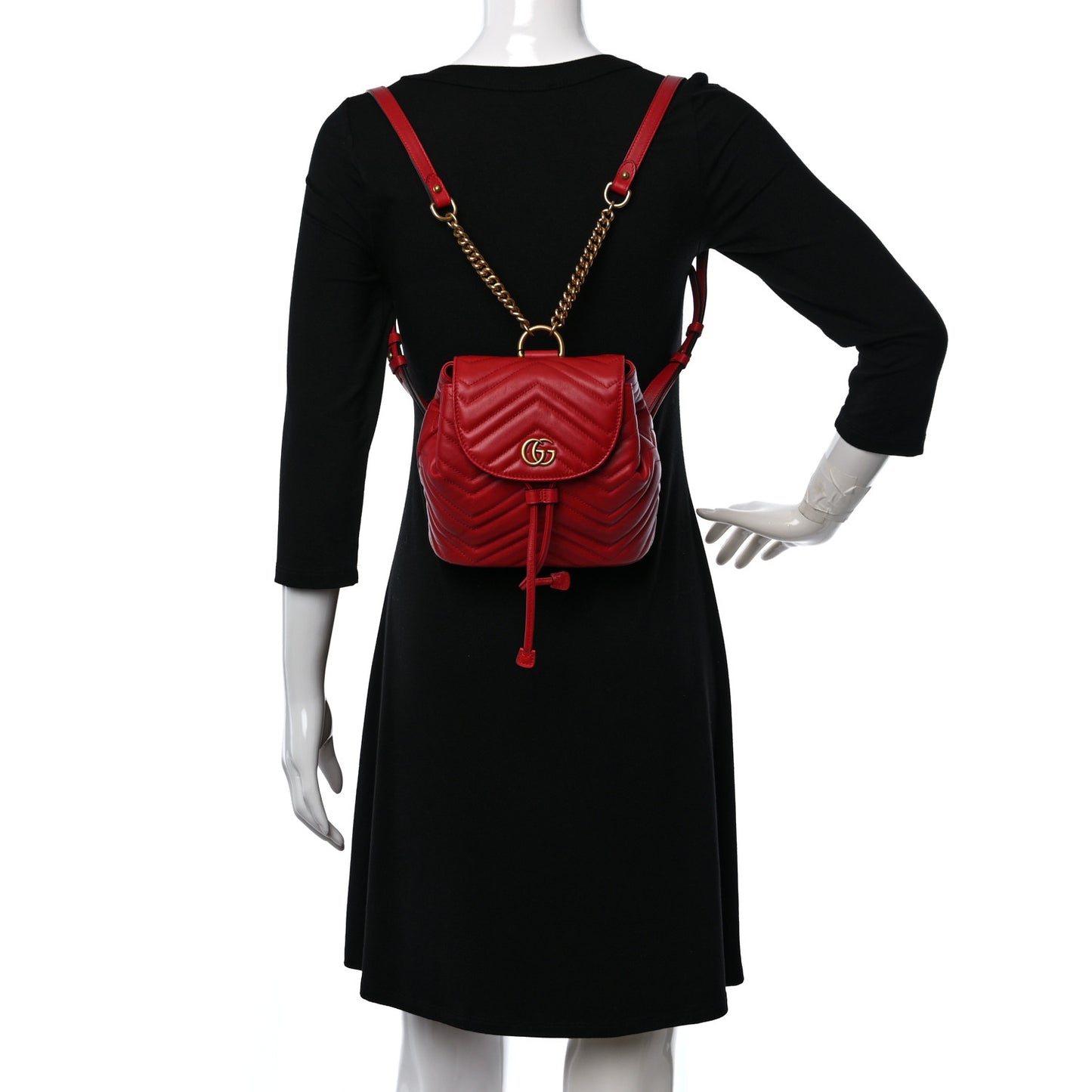 Calfskin Matelasse GG Marmont Flap Backpack Hibiscus Red