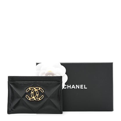 Chanel Shiny Goatskin Quilted Chanel 19 Card Holder Black 9 of 9