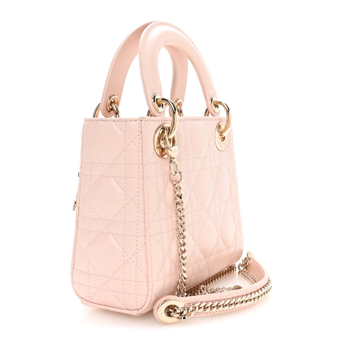 Lambskin Cannage Crystal Mini Lady Dior Powder Pink