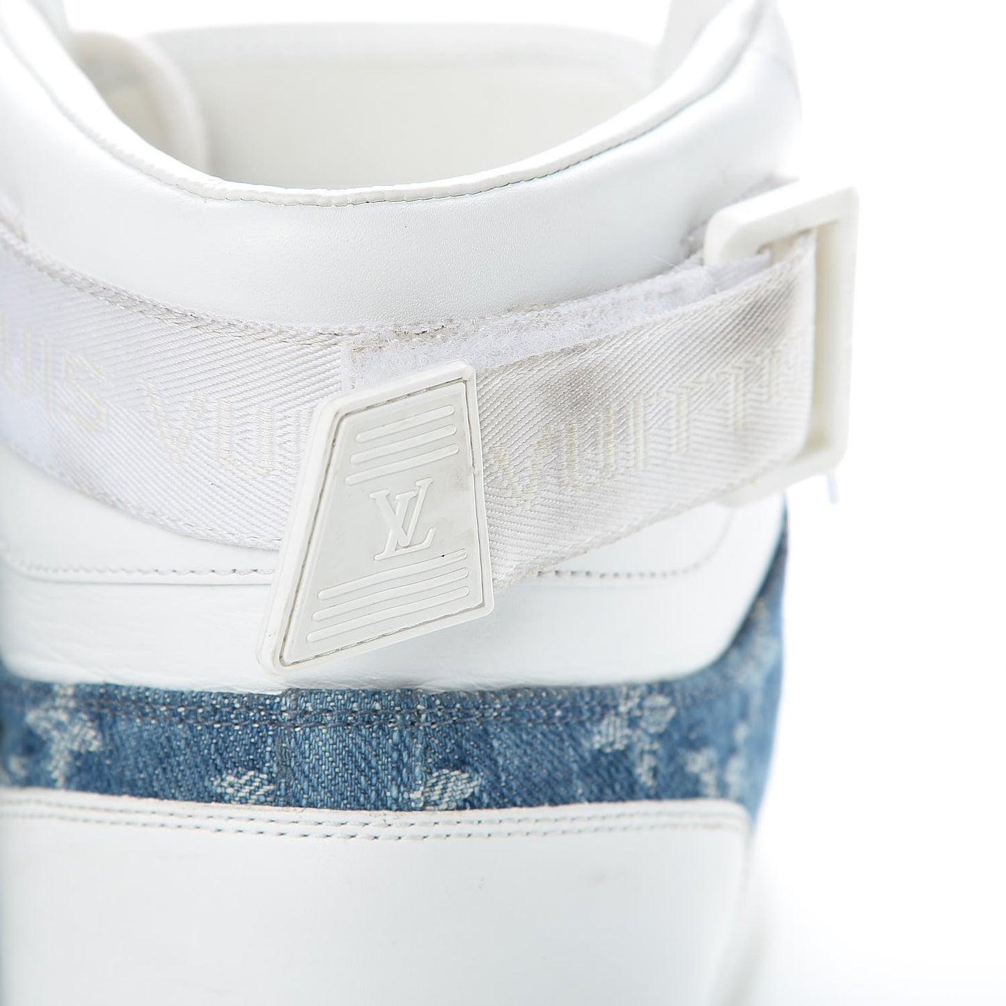 Calfskin Monogram Denim Rivoli High Top Sneakers 7.5 White