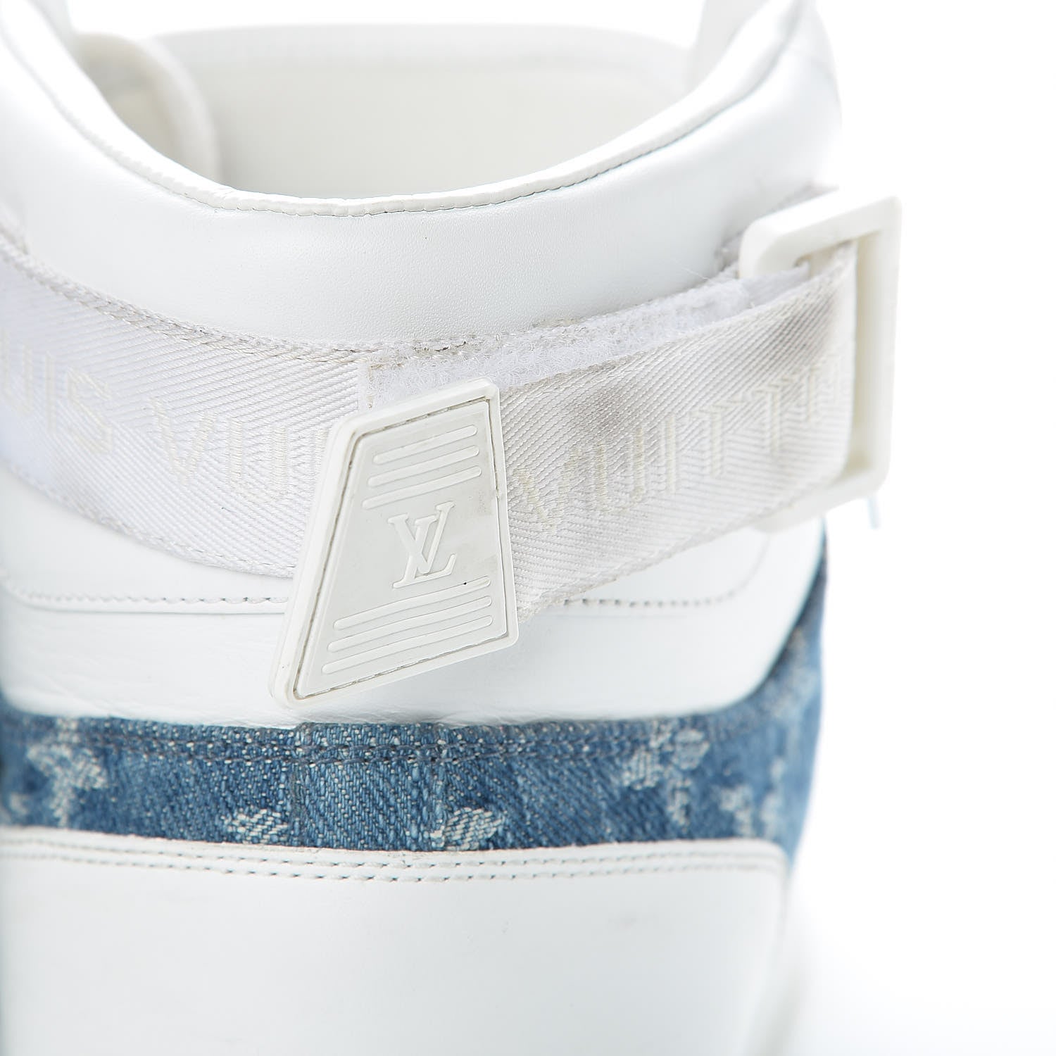 Louis Vuitton Calfskin Monogram Denim Rivoli High Top Sneakers 7.5 White 12 of 16