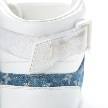 Louis Vuitton Calfskin Monogram Denim Rivoli High Top Sneakers 7.5 White 12 of 16