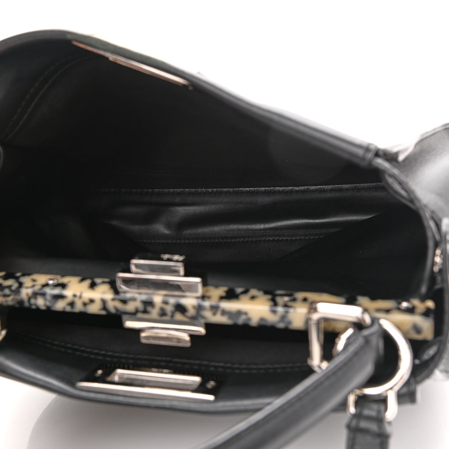 Vitello Dolce Shiny Nappa Plexglass Granite Medium Peekaboo Iconic Satchel Black