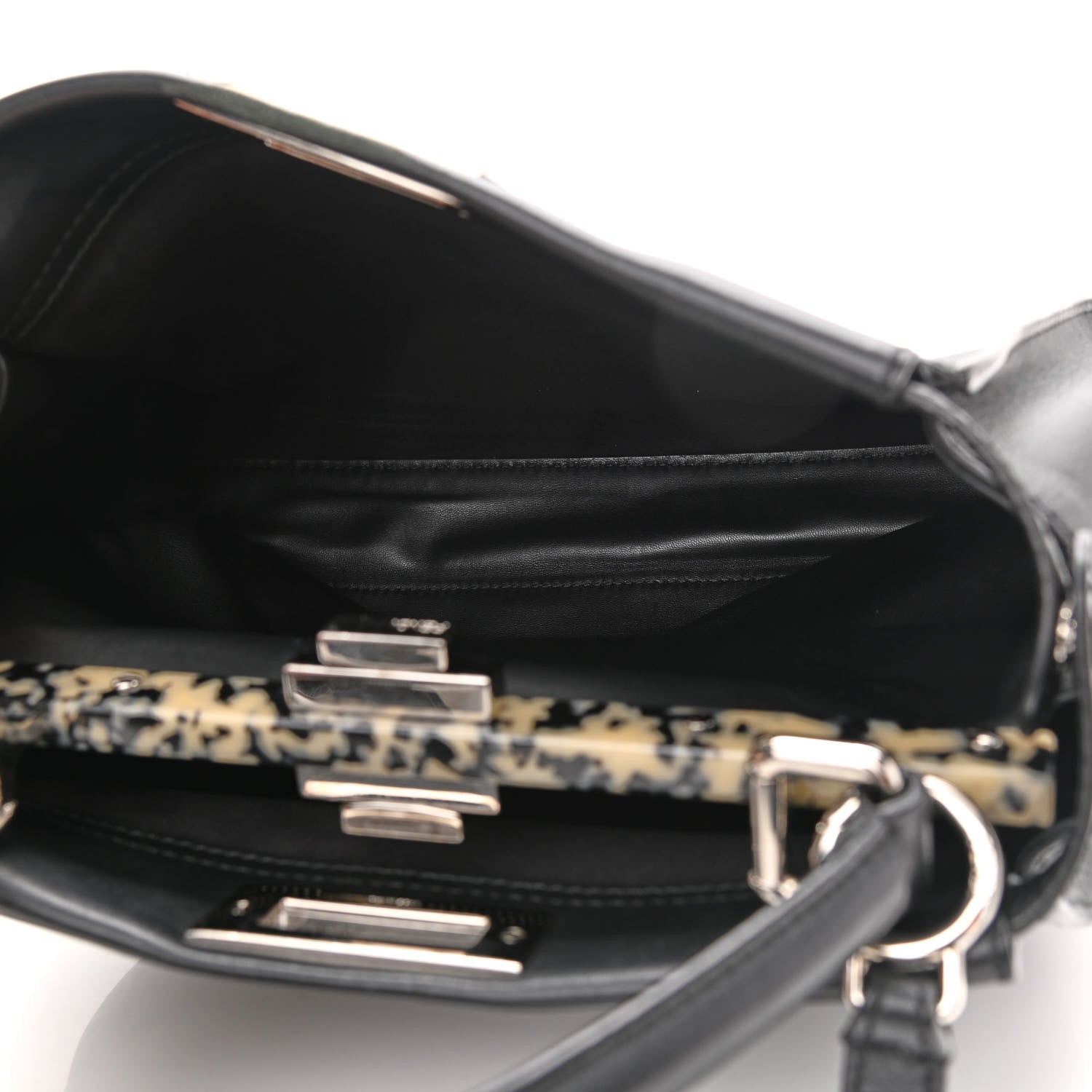 Fendi Vitello Dolce Shiny Nappa Plexglass Granite Medium Peekaboo Iconic Satchel Black 6 of 11