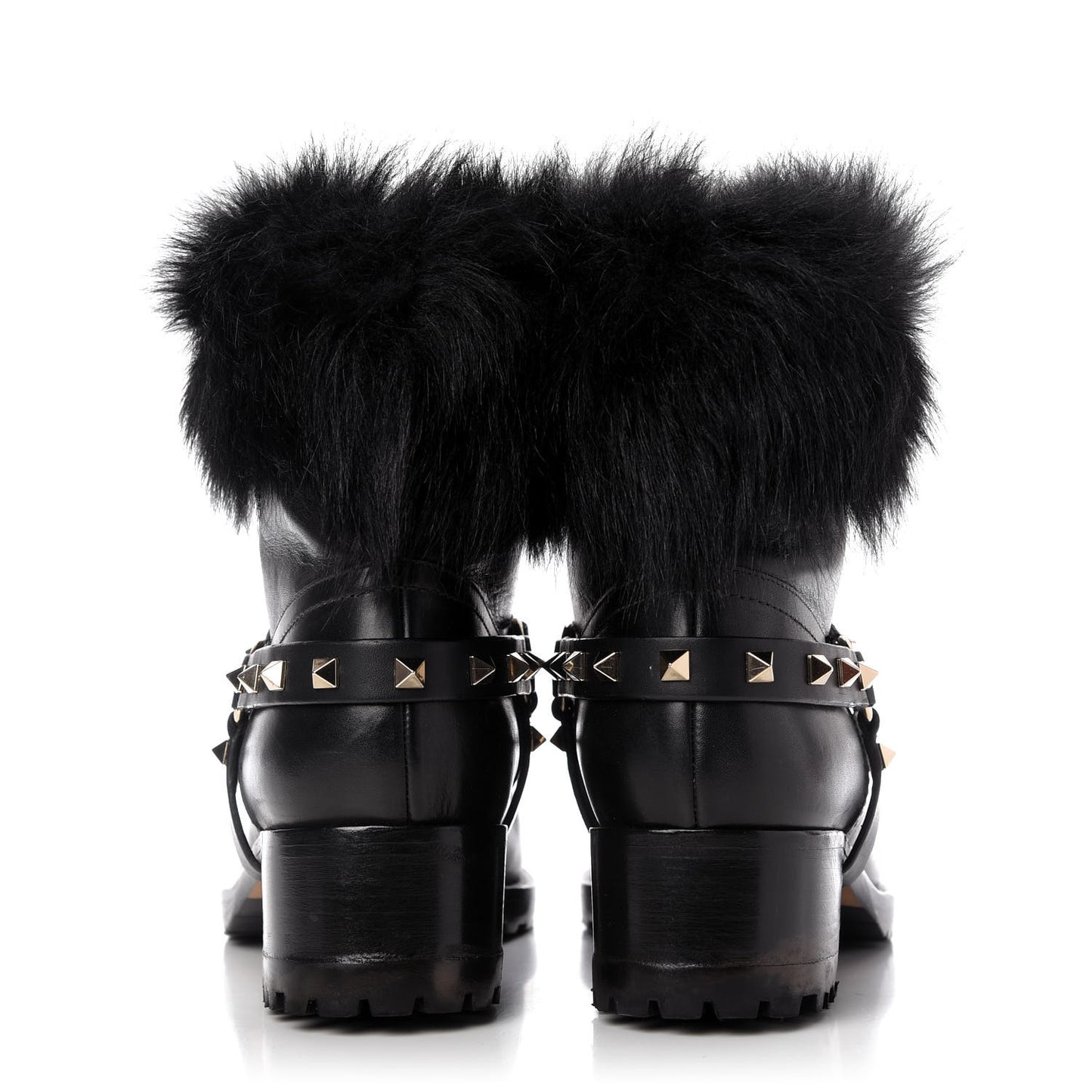 Calfskin Fox Fur Rockstud Boots 40 Black