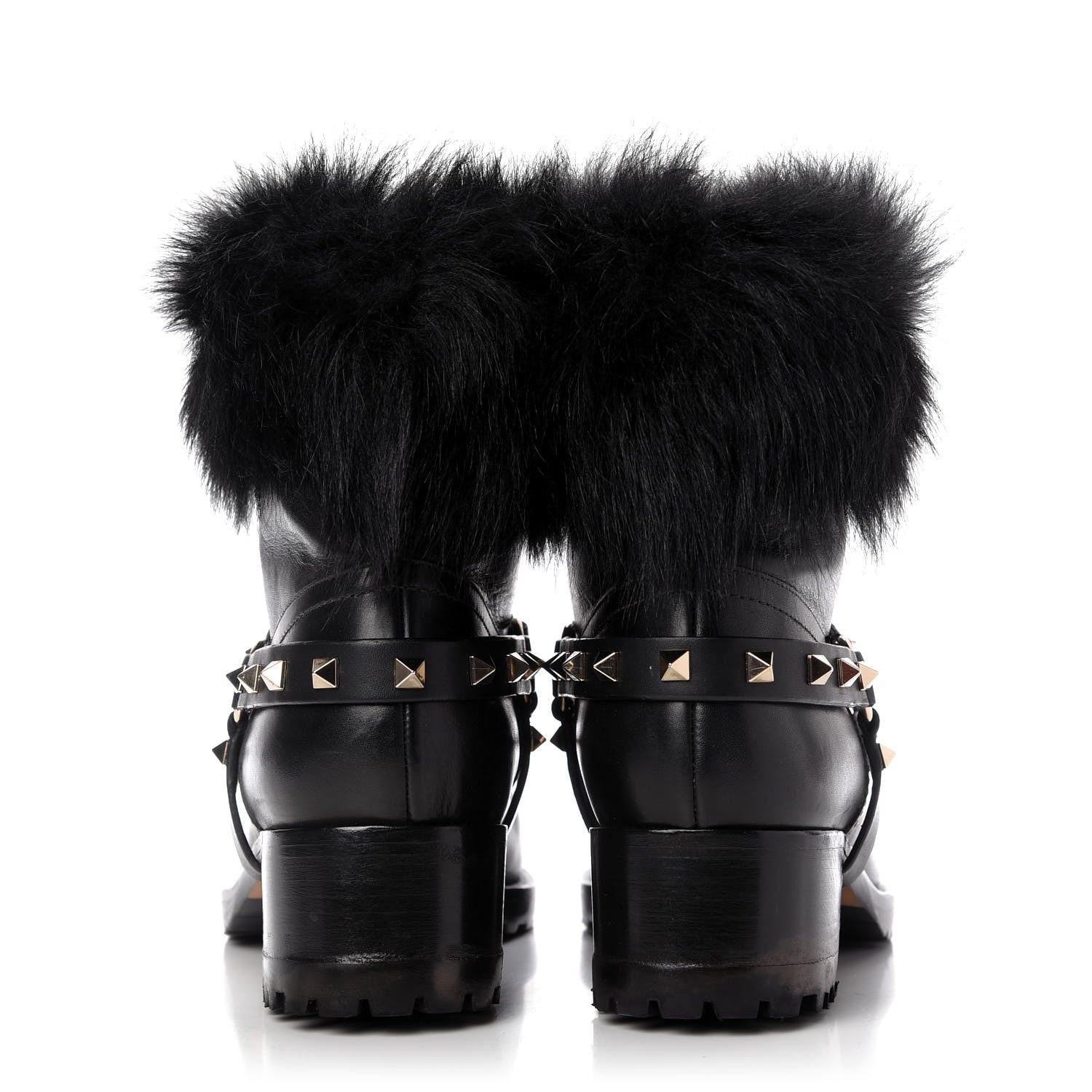 Valentino Garavani Calfskin Fox Fur Rockstud Boots 40 Black 6 of 8