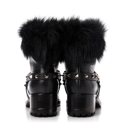 Valentino Garavani Calfskin Fox Fur Rockstud Boots 40 Black 6 of 8