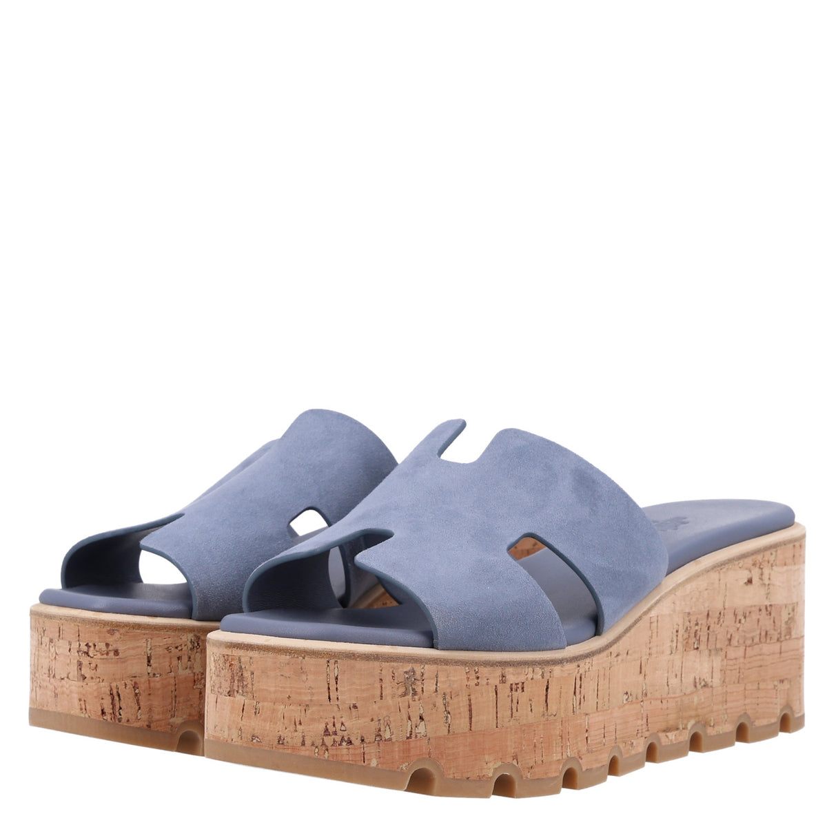 Hermes Suede Goatskin Cork Eze 30 Sandals 38 Bleu Grignon 4 of 10