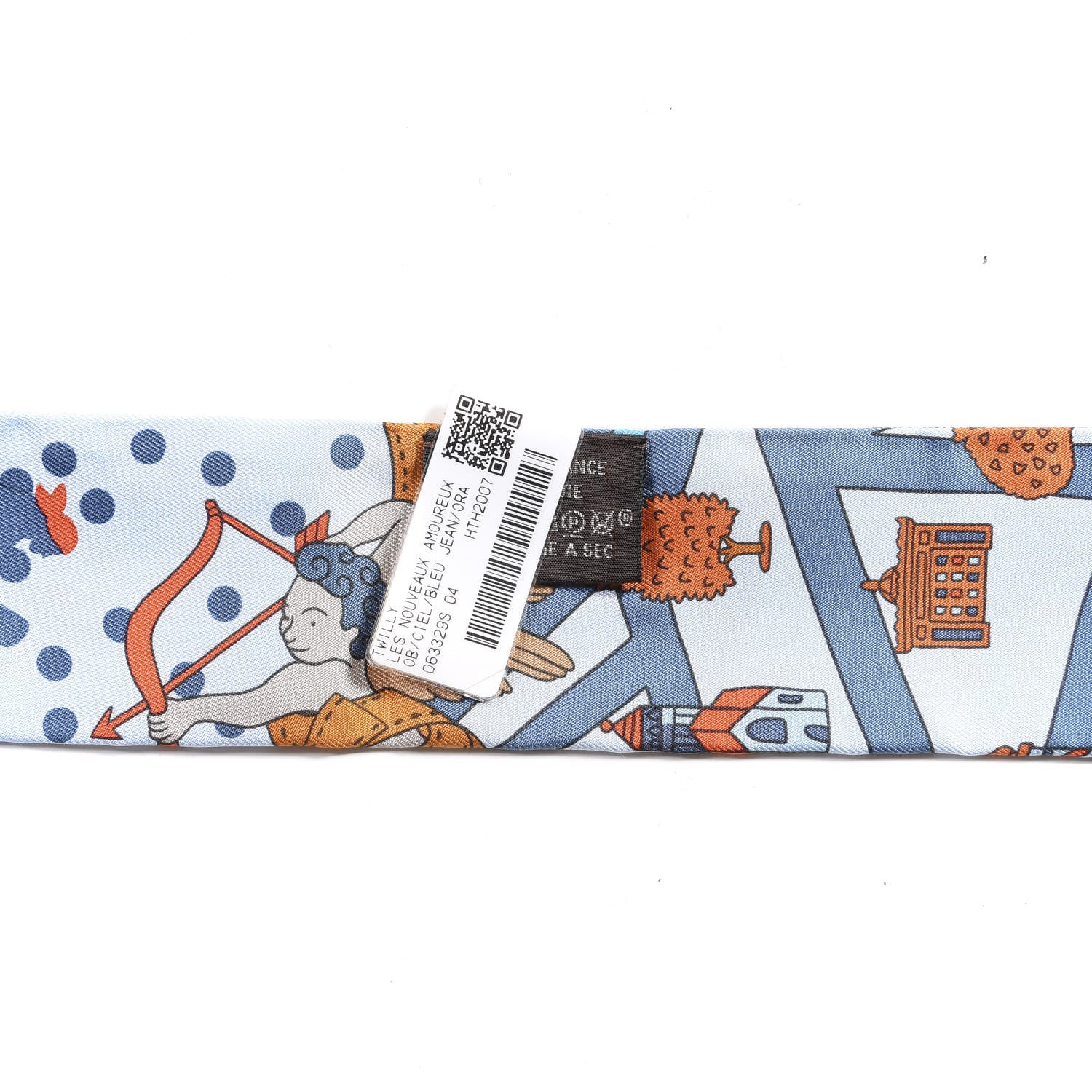 Hermes Silk Les Nouveaux Amoureux de Paris Twilly Ciel Blue Jean Orange 2 of 5