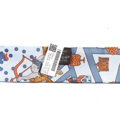 Hermes Silk Les Nouveaux Amoureux de Paris Twilly Ciel Blue Jean Orange 2 of 5