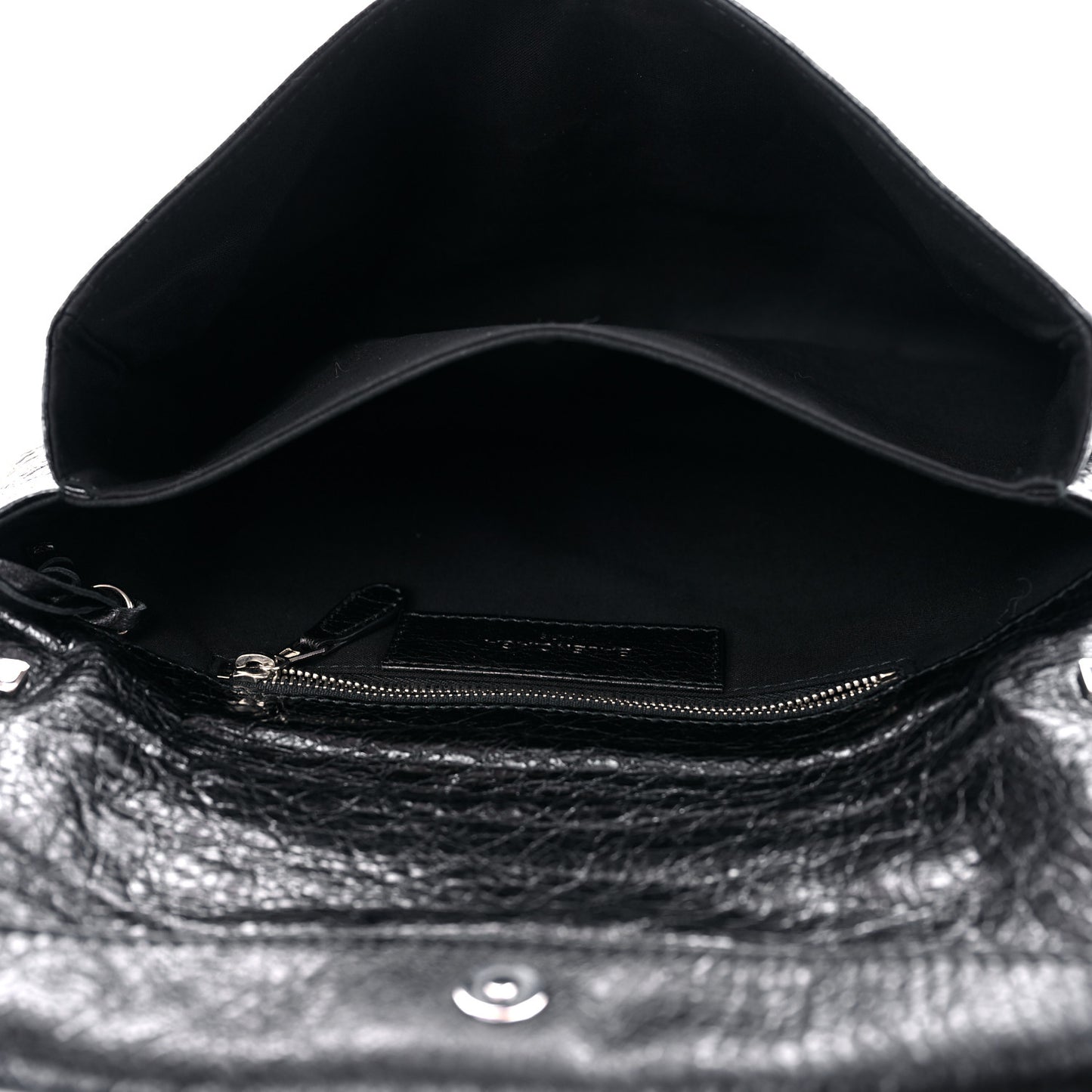 Agneau Giant 12 Silver Hardware Envelope Strap Clutch Black